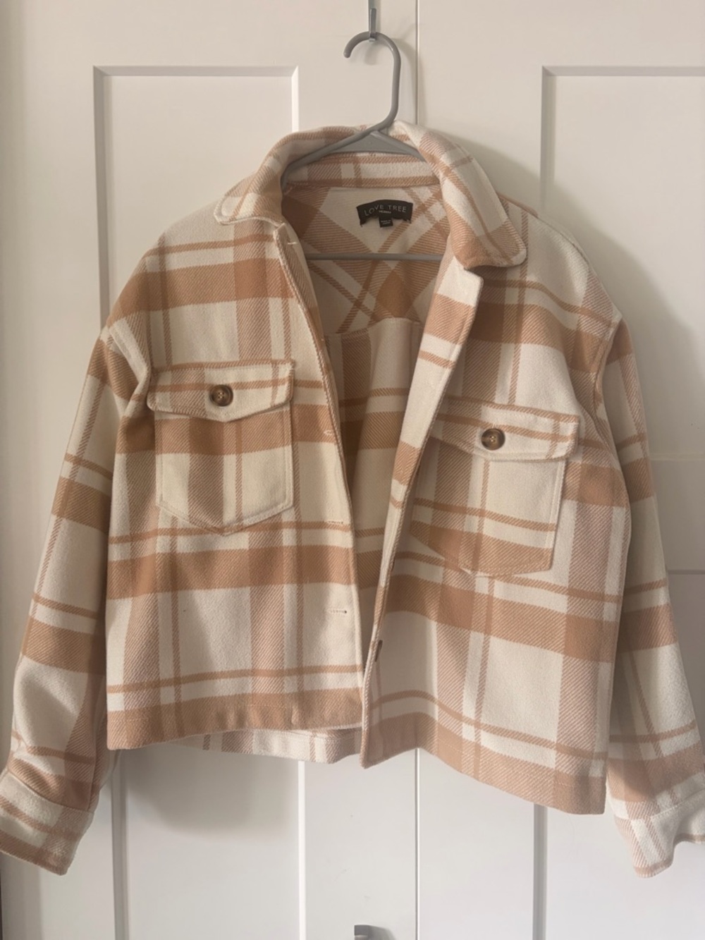 Love Tree Cream and Tan Plaid Jacket